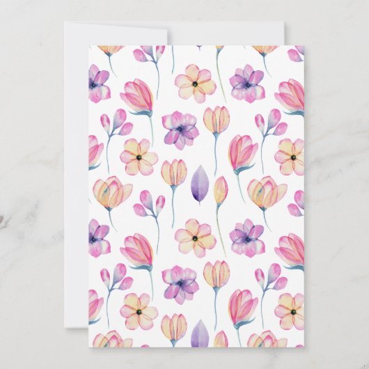 看護の卒業式パーティウォーターカラーパープルフローラ 招待状 (裏面)