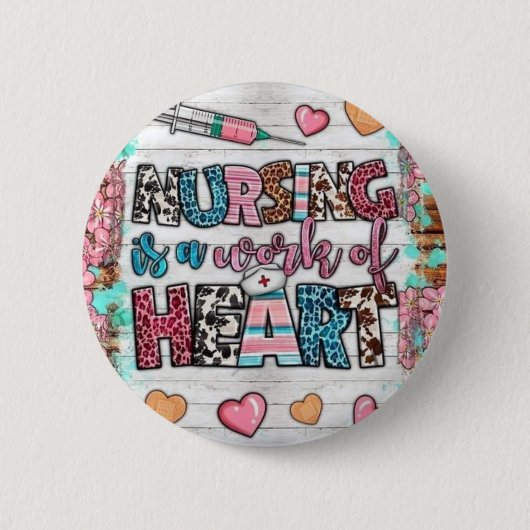 看護はハートの作業ボタン 缶バッジ (正面)