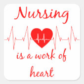 看護はハート引用文の業感動的だ スクエアシール (正面)