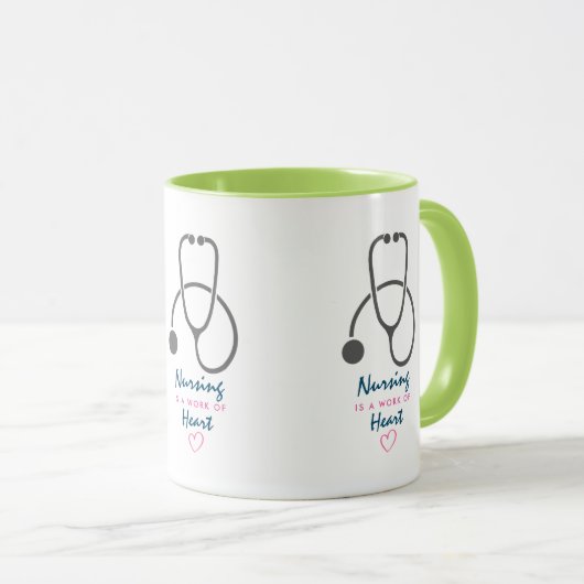 看護は聴診器を用いたハートことわざの仕事 マグカップ (正面右)
