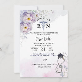 看護パーソナライズされた卒業パープルフェイラル 招待状