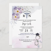 看護パーソナライズされた卒業パープルフェイラル 招待状 (正面/裏面)