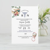 看護パーソナライズされた卒業ミニマルフローラ 招待状 (スタンド正面)