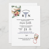 看護パーソナライズされた卒業ミニマルフローラ 招待状 (正面/裏面)