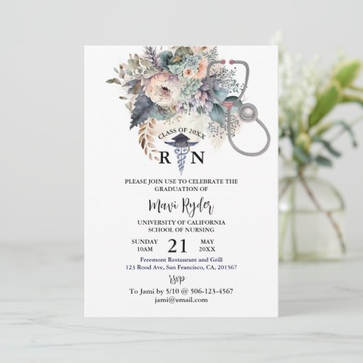 看護パーソナライズされた卒業式ボホーパーティー 招待状 (スタンド正面)