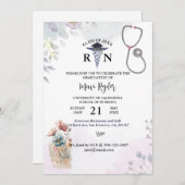 看護パーソナライズされた卒業水彩FiOral 招待状 (正面/裏面)