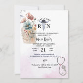 看護パーソナライズされた卒業水彩FiOral 招待状 (正面)