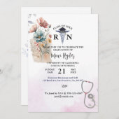 看護パーソナライズされた卒業水彩FiOral 招待状 (正面/裏面)