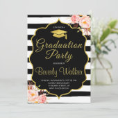 看護卒業の招待金ゴールドとブラック 招待状 (スタンド正面)