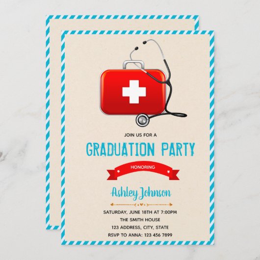 看護卒業テーマの招待 招待状 (正面/裏面)