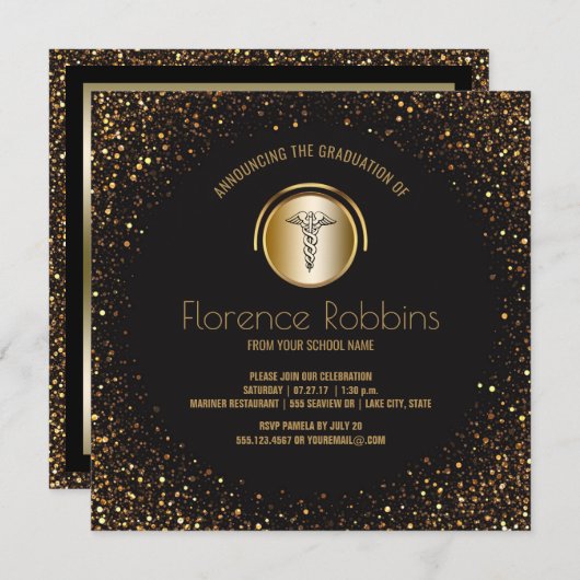 看護卒業党 | 金ゴールドピン留め式 招待状 (正面/裏面)