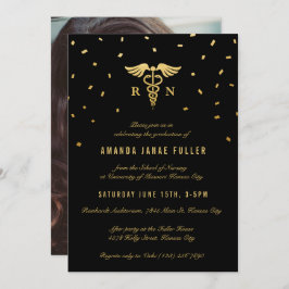 看護卒業式の招待状 |金ゴールドと黒 招待状