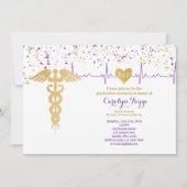 看護卒業式、BSN – 紫と金ゴールド 招待状 (正面)