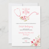 看護卒業招待状ピンクの花 招待状 (正面)