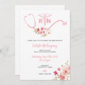 看護卒業招待状ピンクの花 招待状 (正面/裏面)