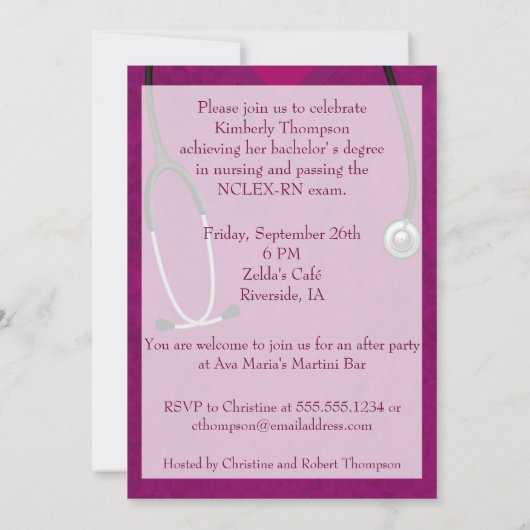 看護卒業招待状 招待状 (裏面)