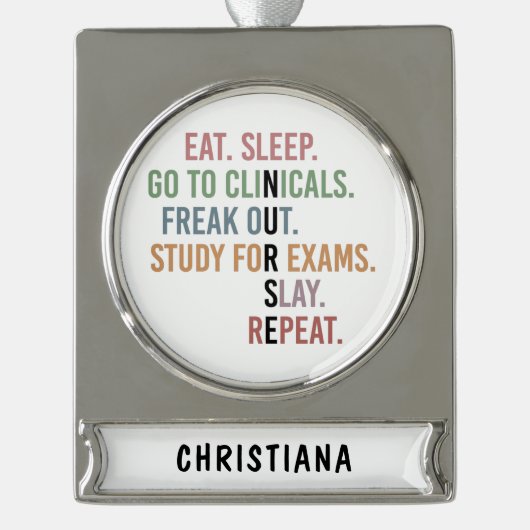 看護学おもしろい生の将来のナース シルバープレートバナーオーナメント (正面)