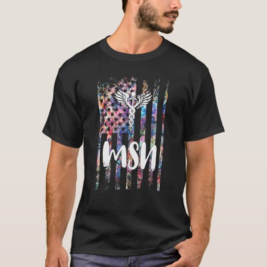 看護学の科学マスターMsnアメリカ国旗 Tシャツ (正面)