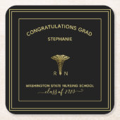 看護学パーソナライズされた校黒人卒業パーティー スクエアペーパーコースター (正面)