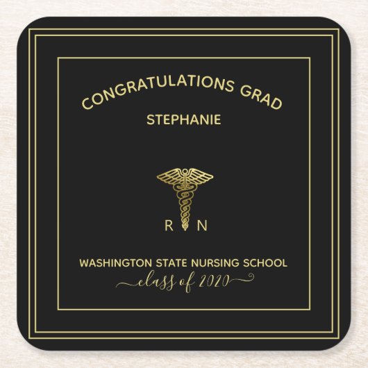 看護学パーソナライズされた校黒人卒業パーティー スクエアペーパーコースター (正面)