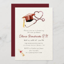 看護学卒業キャップと聴診器の招待状