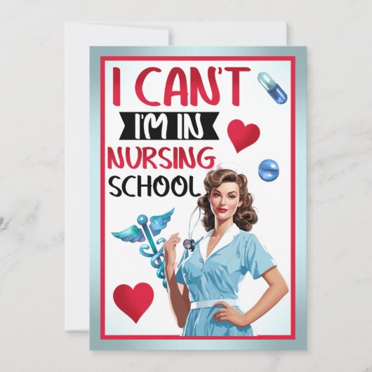 看護学校のかわいい懐かしいナースピンナップ サンキューカード (正面)