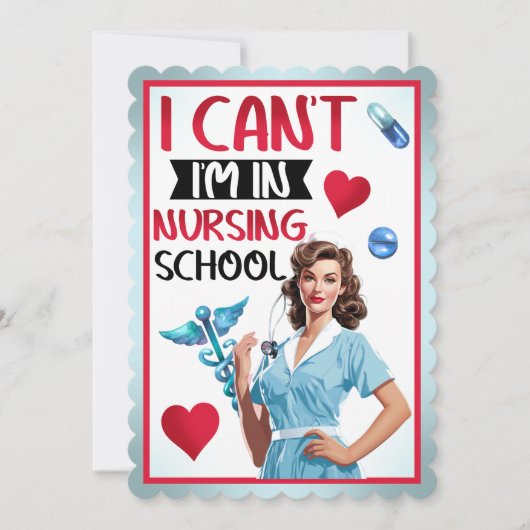 看護学校のかわいい懐かしいナースピンナップ サンキューカード (正面)