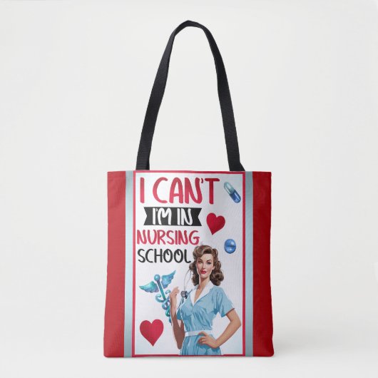 看護学校のかわいい懐かしいナースピンナップ トートバッグ (正面)