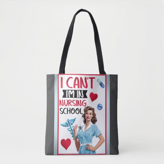 看護学校のかわいい懐かしいナースピンナップ トートバッグ (正面)