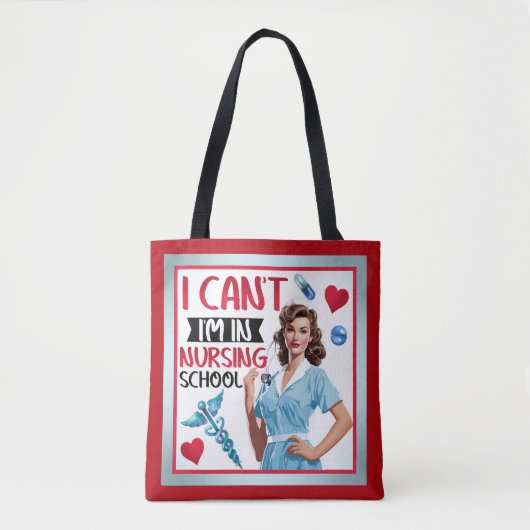 看護学校のかわいい懐かしいナースピンナップ トートバッグ (正面)