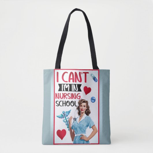 看護学校のかわいい懐かしいナースピンナップ トートバッグ (正面)