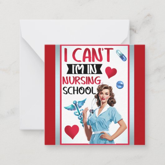 看護学校のかわいい懐かしいナースピンナップ ノートカード (正面)