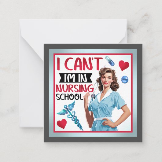 看護学校のかわいい懐かしいナースピンナップ ノートカード (正面)