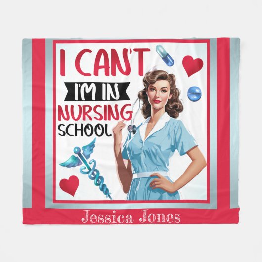 看護学校のかわいい懐かしいナースピンナップ フリースブランケット (正面(横))