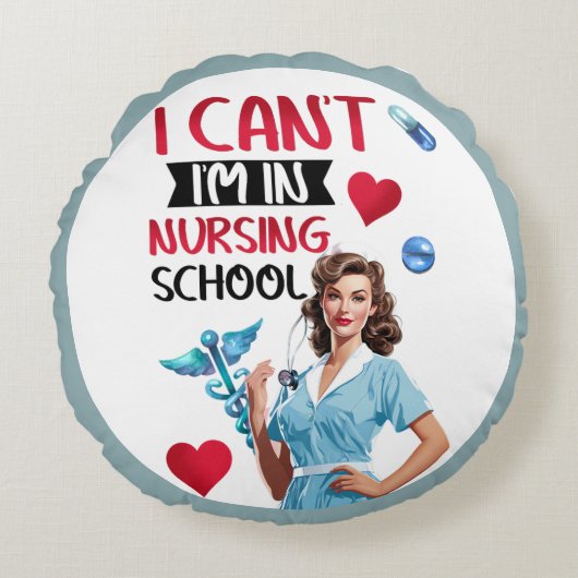 看護学校のかわいい懐かしいナースピンナップ ラウンドクッション (正面)