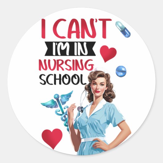 看護学校のかわいい懐かしいナースピンナップ ラウンドシール (正面)