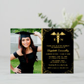 看護学校の写真 卒業パーティー 本物の金 箔招待状 (立ち正面)