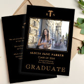 看護学校の卒業黒金ゴールド写真 案内状