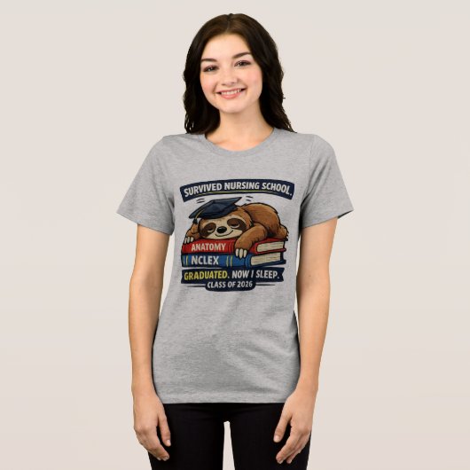 看護学校を卒業したナマケモノの卒業祝いTシャツ – G トライブレンドＴシャツ (正面全面)