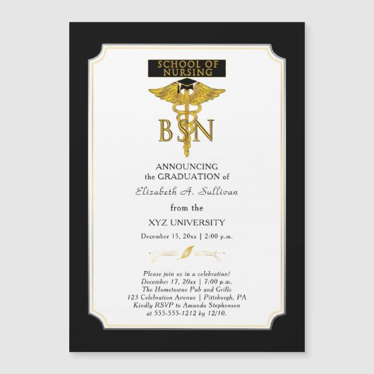 看護学校ナースBSN卒業招待状 マグネット招待状 (正面)