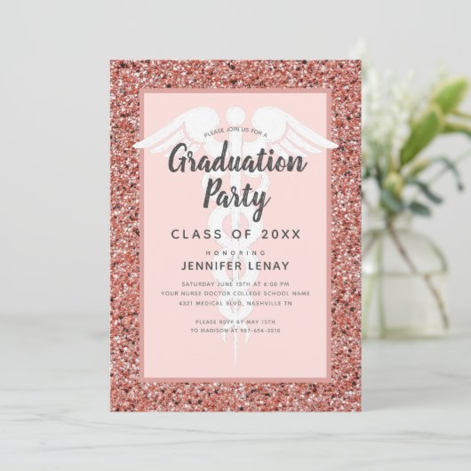 看護学校バラ金ゴールドグリッター卒業パーティー 招待状 (スタンド正面)
