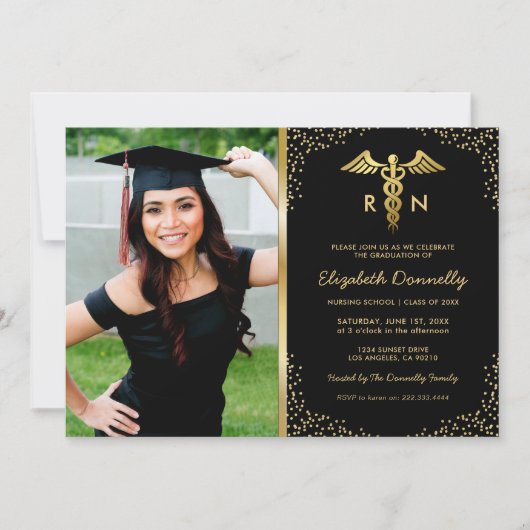 看護学校写真卒業パーティー 招待状 (正面)