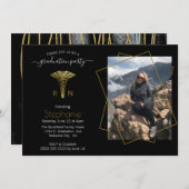 看護学校写真黒金ゴールド卒業 招待状 (正面/裏面)