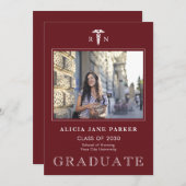 看護学校卒業シンプルのモダン写真 案内状 (正面/裏面)