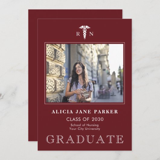 看護学校卒業シンプルのモダン写真 案内状 (正面/裏面)