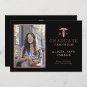 看護学校卒業バラ金ゴールド写真 案内状 (正面/裏面)