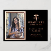 看護学校卒業バラ金ゴールド写真 箔招待状 (正面)