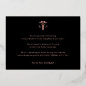 看護学校卒業バラ金ゴールド写真 箔招待状 (裏面)