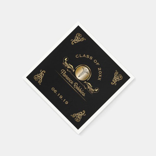 看護学校卒業パーティー金ゴールドカドゥセウス スタンダードカクテルナプキン (角)