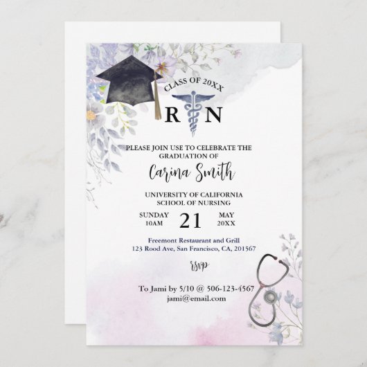 看護学校卒業フローラパーティー植物学 招待状 (正面/裏面)